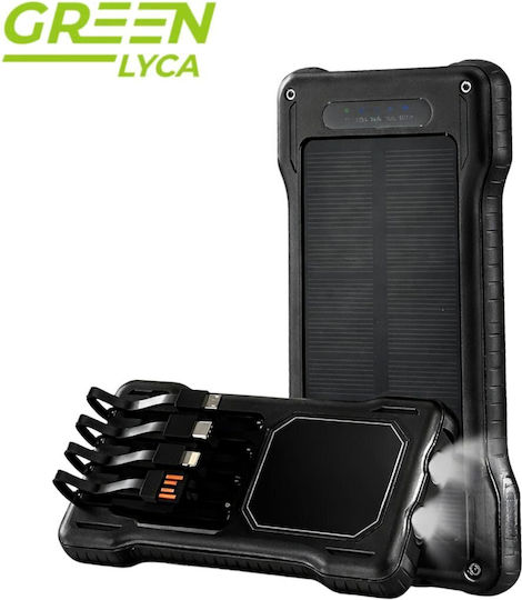 Green Lyca Ηλιακό Power Bank 10000mAh με 2 Θύρες USB-A και Θύρα USB-C Μαύρο