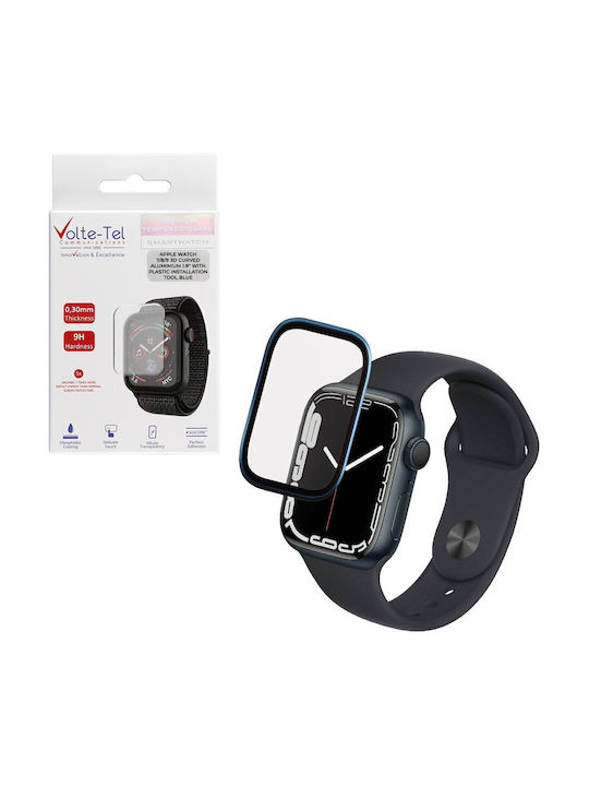 Volte-tel Tempered Glass Apple Watch 7 8 9 45mm 3d Curved Aluminium 1.9'' 0.30mm Full Cover & Installation Tool Blue 5205308417047