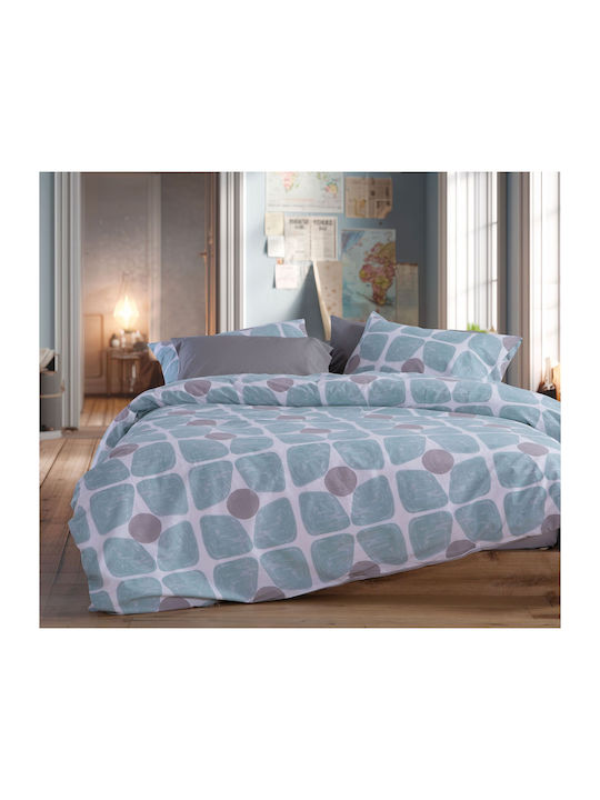 Nef-Nef Homeware Casual Super-Double Bed Sheet Set With Fitted Sheet 160x200+35cm Aqua 4pcs
