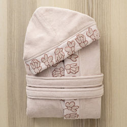 Nima Hooded Bathrobe in Pink Colour 360gr/m²