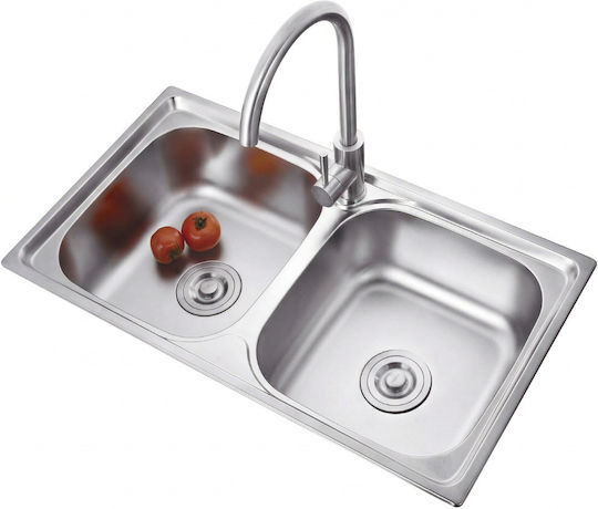 Drop-In Кухненски Мивка Inox Дължина 86xШирина 50см Сребрист