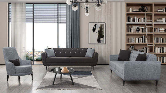 Stewehome Σετ Καναπέδων Capella Δίχρωμο Σχεδιασμό 3+3+1-γκρι Καφέ 208x93x98 Cm