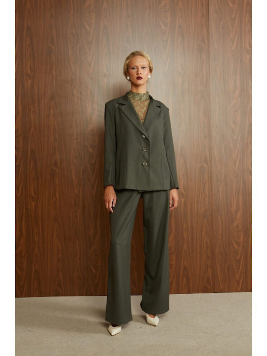 Ze marze Damen Blazer Mit Olivgrün