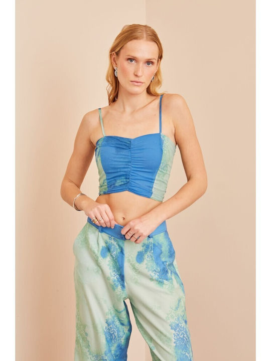 Γυναικείο Crop Top με Τιράντες Φυστικί – Μπλε