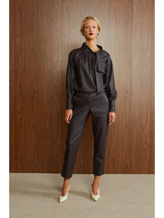 Women's Leather Trousers in Slim Fit Chocolate