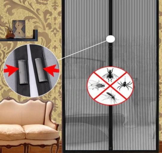 Pet Friendly Mosquito Net Door with Velcro with Magnetic Clasp Made of Black Aluminum 230x120cm 28002MKC50BK