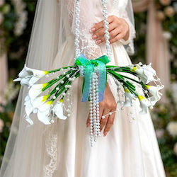 Pearl Grace Purse-style Bridal Bouquet White Calla Lilies Pearl Handle Elegant Modern