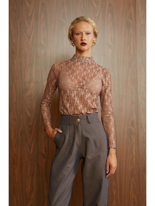 Women's Blouse with Lace Terracotta
