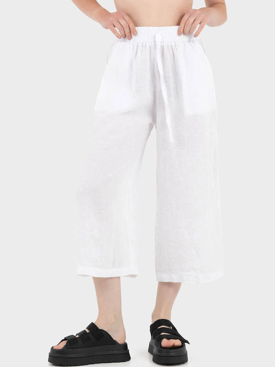 Black & Black Γυναικείο Λινό Παντελόνι White