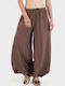 Women's Fabric Trousers in Balloon Leg Style Brown