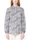 Long Sleeve Women's Shirt Light Blue-Ecru Floral