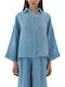 Short Sleeve Women's Linen Shirt Light Blue