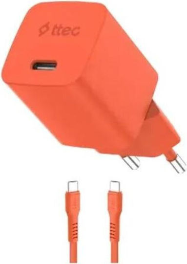 TTEC GaN Charger With USB-C Port And USB-C - USB-C Cable 45W Power Delivery Neon Orange SmartCharger