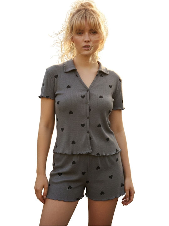 Siyah Inci Summer Women's Pyjama Set Dark Gray