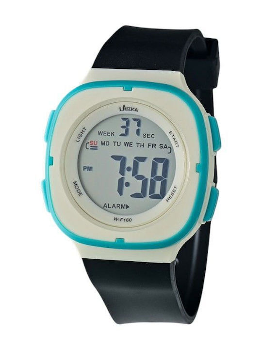 Lasika Digital Herrenuhr 40mm Batterie mit Schwarz Gummi Armband