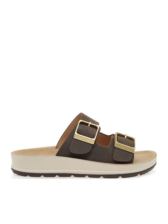Seven Leder Flache Sandalen für Damen Braun