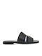 Leder Flache Sandalen Für Damen Schwarz