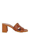 Mules With Chunky High Heel In Tabac Brown Color