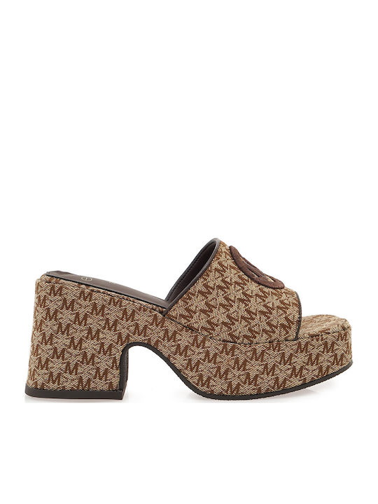 Mules With High Heel In Beige Colour