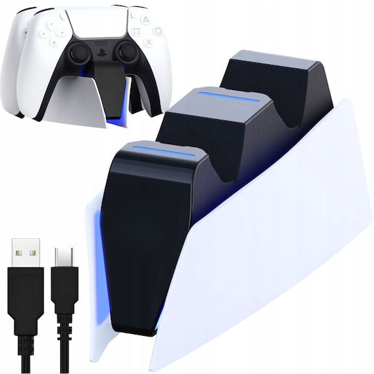 Stație de Încărcare pentru Controlere Ps5 Zola 2 Controlere Dualsense Indicator LED Protecție la Încărcare 5v 2a Cablu Usb-c 16 X 5.5 X 6.4 Cm Gri Negru