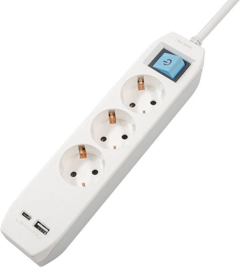 Spacer Extension Cord Spacer Schuko X 3 Usb Type-c X 1 16a White-grey 1.8m Cable