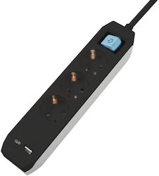 Prelungitor Spacer Schuko x 3 Type-C x 1 USB x 1 3.1A Cablu 1.8m 16A Max 3500W Protecție Copii Comutator Negru Prelungitor Spacer Schuko x 3 Type-C x 1 USB x 1 3.1A Cablu 1.8m 16A Max 3500W Protecție Copii Comutator Negru