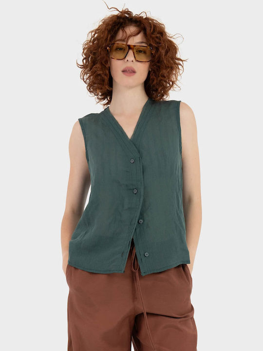 Black & Black Sleeveless Women's Shirt Dark Green