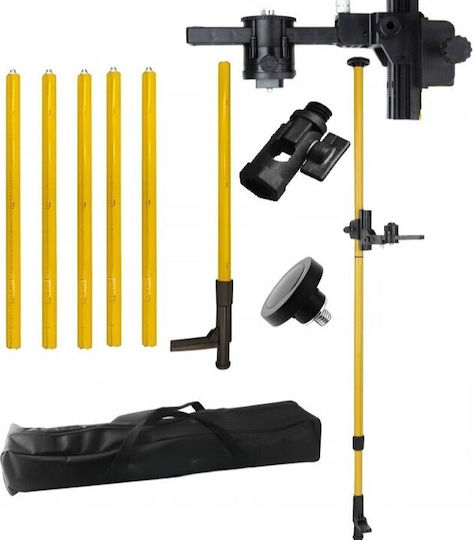 Telescopic Rod Laser Level Zola 5/8″ Thread Maximum Height 4.2 M Tilt Angle Adapter 360° Rotation Locking System Storage Case Black Yellow