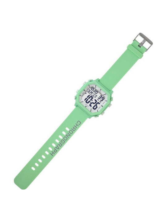 Digital Womens Watch 45mm Battery with Green Rubber Strap