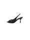 Peep Toe Обувки на Ток от Лакирана Кожа с Тънък Среден Ток Черни