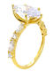 Xrisokosmima Single Stone Ring Made of 14K Gold with Zircon