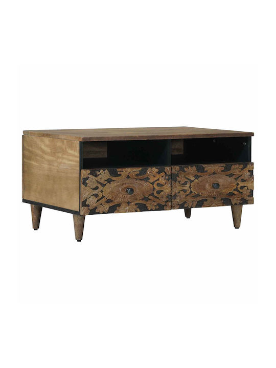 Rectangular Central Wooden Coffee Table with Drawers Brown W80xL54xH40cm