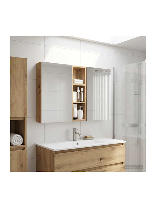 vidaXL Badezimmerspiegel Led mit Regal & Schrank 100x10,5cm Weiß