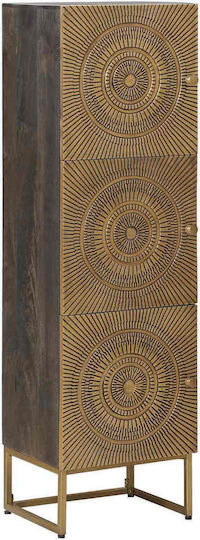 Highboard Floor Display Cabinet Made of Wood & Metal with Windowed Brass 35x30x120cm 42020073