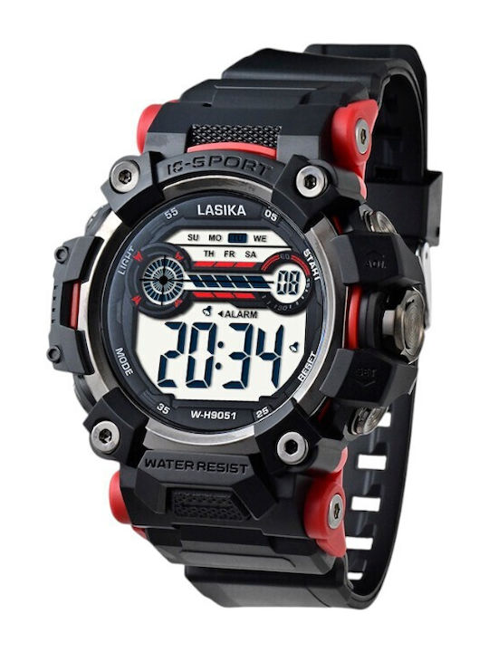 Digital Men's Battery Watch with Rubber Strap Black/Red