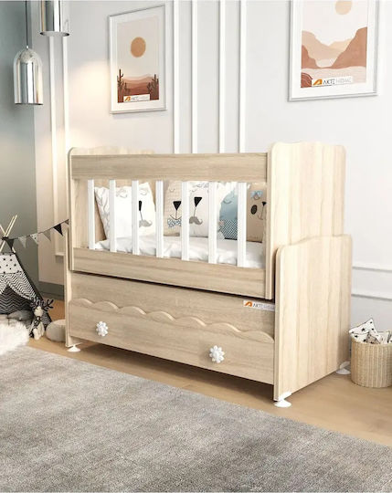 Stewehome Baby Crib Protective Rails Storage Drawer Natural Oak 112x55x92cm