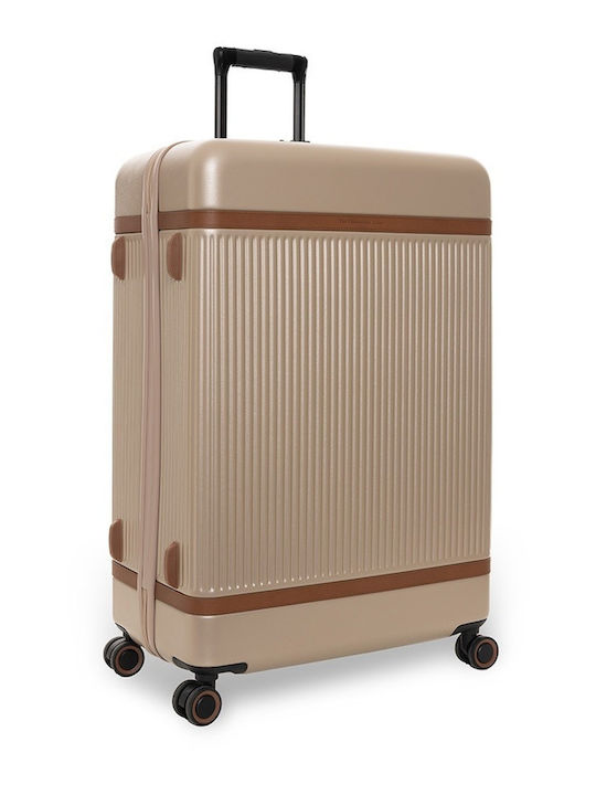 The Chesterfield Brand Large Hard Beige Suitcase With 4 Wheels Height 76cm