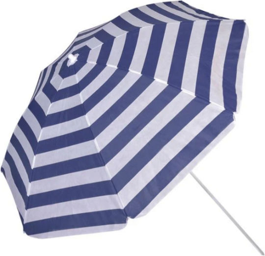 Umbrelă Pliabilă Plajă Diametru 1.8m Albastru Alb Dungat