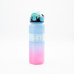 Sports Бутилка За Вода 750ml Ombre Розово-Синьо Шестоъгълен Дизайн Силиконова Сламка И Дръжка За Носене