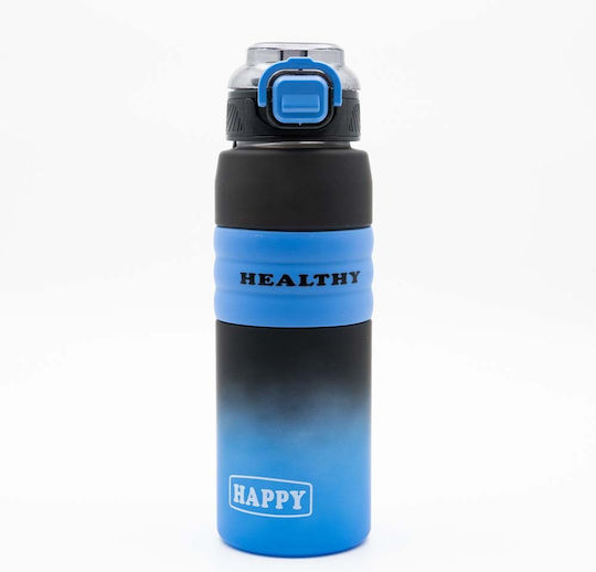 Happy Sticlă de Apă 800ml Ombre Negru-Albastru Mâner Antiderapant din Silicon Pai și Dozator