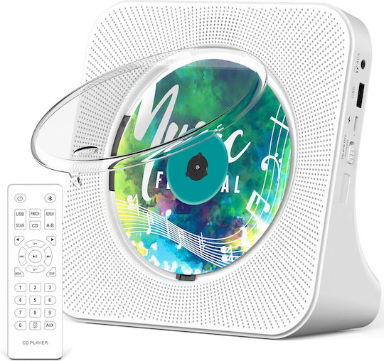 Premium Player Cd Portabil Greadio Bluetooth 5.0 Bidirecțional Boxe Stereo Hifi Telecomandă Ecran Led Radio Fm Cd Mp3 Usb Aux Suport Jack Căști Design Elegant Rezistent la Praful Funcție Temporizator de Somn Alb