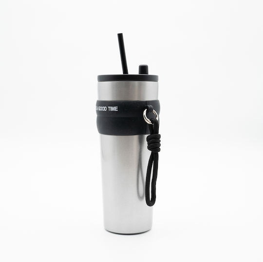 TnS Μπουκάλι Θερμός 800ml Καφέ με Καλαμάκι και Λαβή