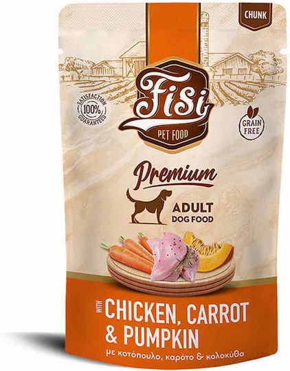 Fisi Dog Adult Grain Free Kοτόπουλο Καρότο & Κολοκύθα 130g Υγρή Τροφή Πρακτικό Φακελάκι Pouch Ειδικά Σχεδιασμένη Τις Καθημερινές Ανάγκες Ενήλικων Σκύλων