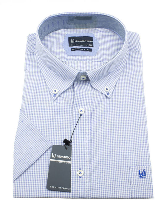 Leonardo Uomo Short Sleeve Checked Blue White S...