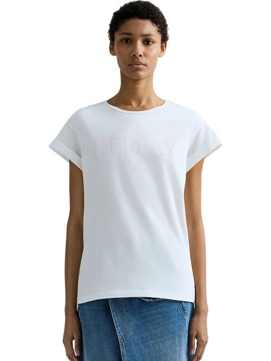 Replay Damen Bluse Baumwolle Naturweiß