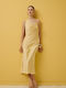 Summer Midi Evening Slip Dress Satin Open Back Yellow