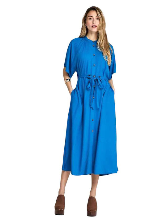 Funky Buddha Summer Midi Shirt Dress Blue
