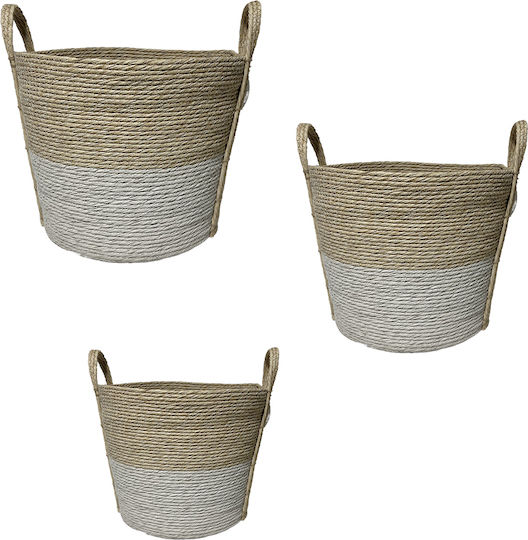 Espiel Basket Synth Rattan Round Set/3 Natural White 35x30 30x25 25x20cm Code Fex203