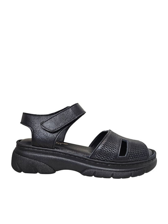 Leather Women's Flat Sandals Black