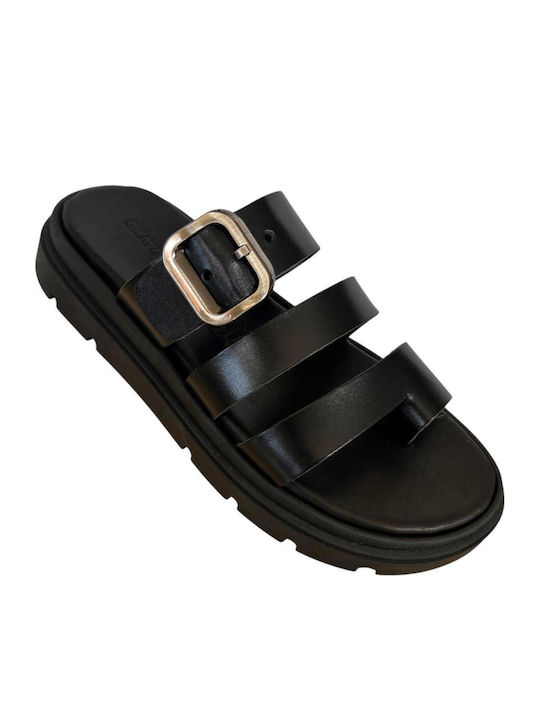 Leather Women's Flat Sandals Flatforms Black